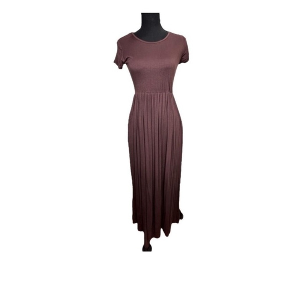Maxi Dress Womens Small Brown Short Sleeve Pockets Stretch Casual Lightweight